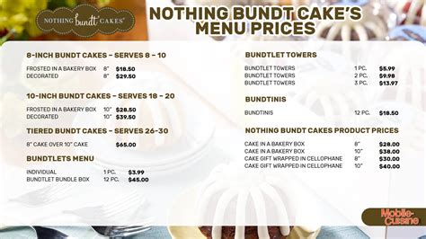 nothing bundt cakes prices menu